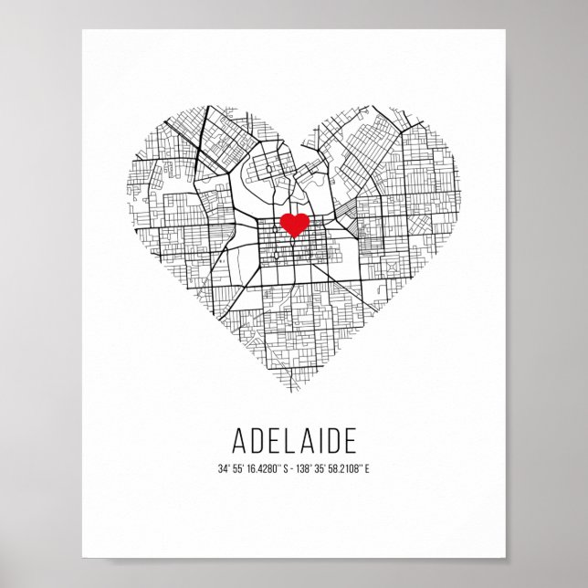 Póster Mapa de la ciudad de Heart Adelaide (Australia) (Frente)