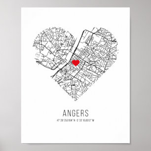 Póster Mapa de la ciudad de Heart Angers (Francia)