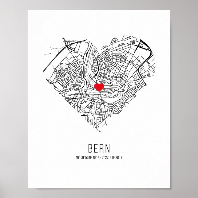 Póster Mapa de la ciudad de Heart Bern (Suiza) (Frente)