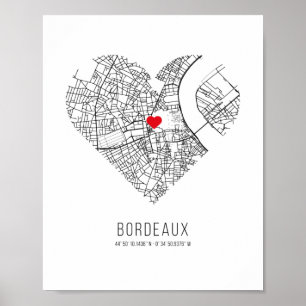 Póster Mapa de la ciudad de Heart Bordeaux (Francia)