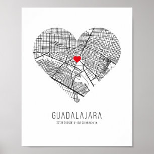Póster Mapa de la ciudad de Heart Guadalajara (México)