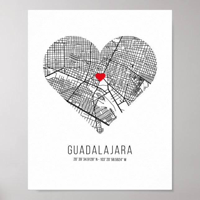 Póster Mapa de la ciudad de Heart Guadalajara (México) (Frente)