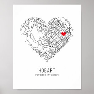 Póster Mapa de la ciudad de Heart Hobart (Australia)