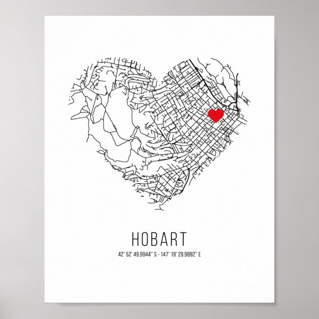 Póster Mapa de la ciudad de Heart Hobart (Australia) (Frente)