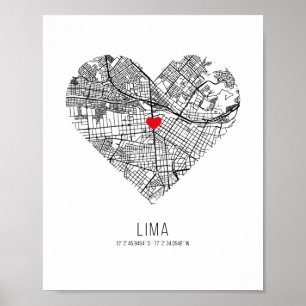 Póster Mapa de la ciudad de Heart Lima (Perú)