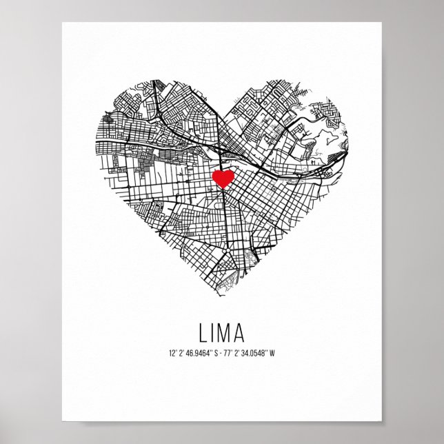 Póster Mapa de la ciudad de Heart Lima (Perú) (Frente)