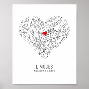 Póster Mapa de la ciudad de Heart Limoges (Francia)