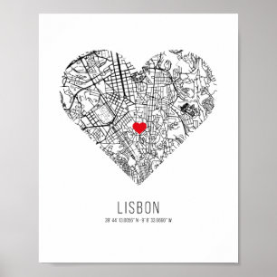 Póster Mapa de la ciudad de Heart Lisbon (Portugal)