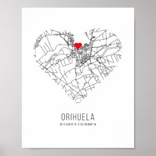 Póster Mapa de la ciudad de Heart Orihuela (España)