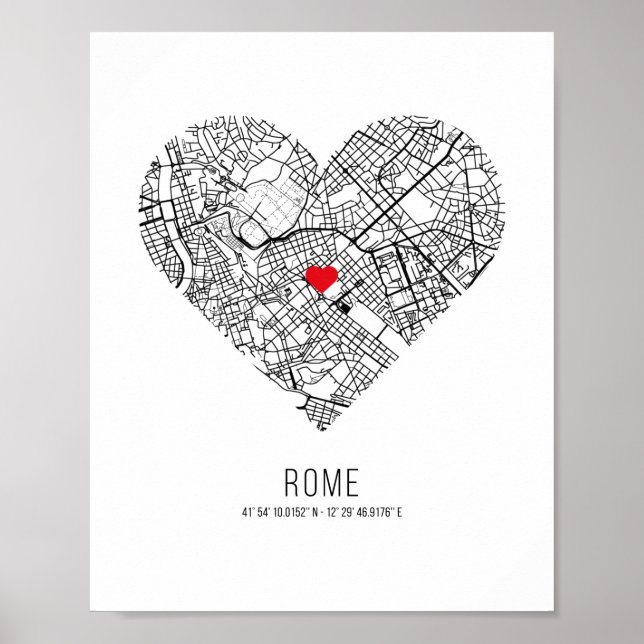 Póster Mapa de la ciudad de Heart Rome (Italia) (Frente)