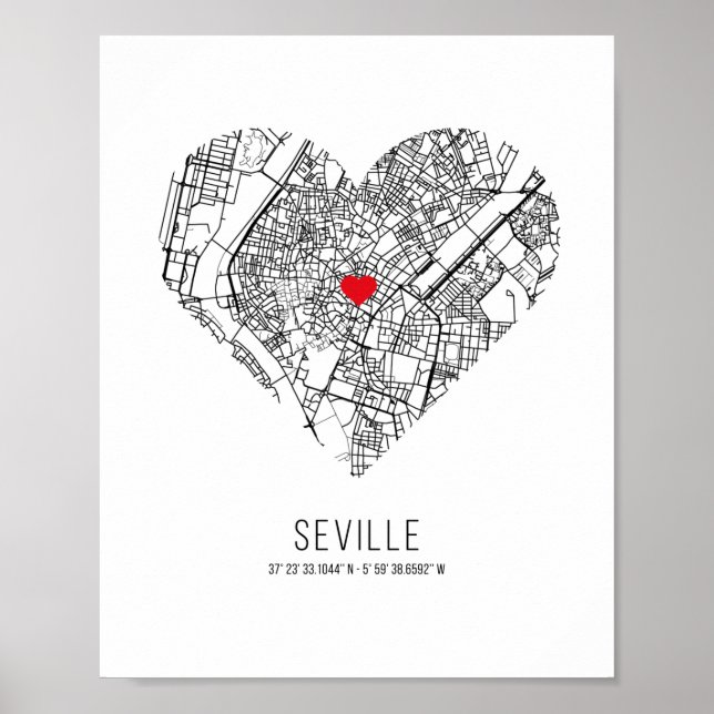 Póster Mapa de la ciudad de Heart Seville (España) (Frente)
