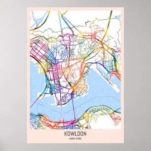 Póster Mapa de la ciudad de Hong Kong