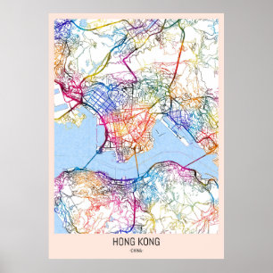 Póster Mapa de la ciudad de Hong Kong en China
