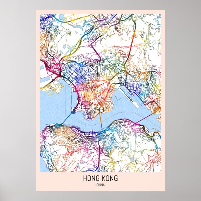 Póster Mapa de la ciudad de Hong Kong en China (Frente)