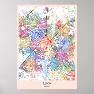 Póster Mapa de la ciudad de Ilorin Nigeria