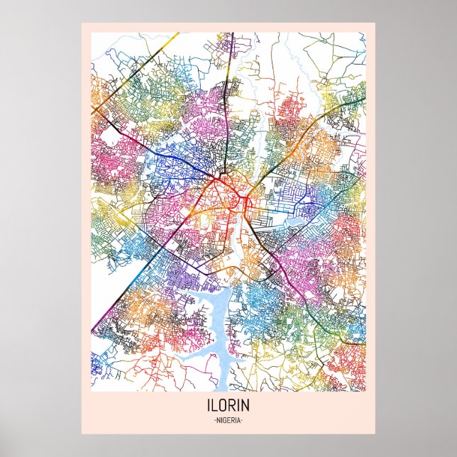 Póster Mapa de la ciudad de Ilorin Nigeria (Frente)