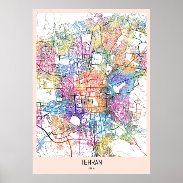 Póster Mapa de la ciudad de Irán en Teherán (Frente)
