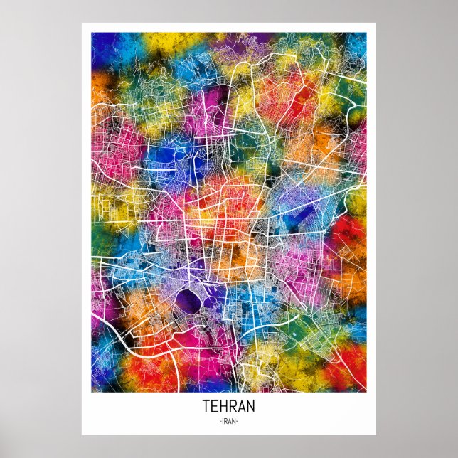 Póster Mapa de la ciudad de Irán en Teherán (Frente)