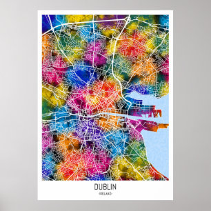 Póster Mapa de la ciudad de Irlanda en Dublín