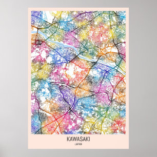 Póster Mapa de la ciudad de Japón de Kawasaki
