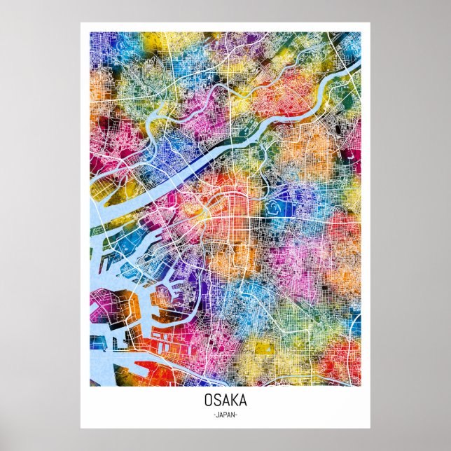 Póster Mapa de la ciudad de Japón de Osaka (Frente)