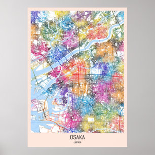 Póster Mapa de la ciudad de Japón de Osaka
