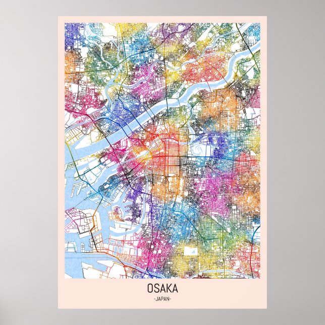 Póster Mapa de la ciudad de Japón de Osaka (Frente)
