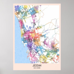 Póster Mapa de la ciudad de Jeddah en Arabia Saudita
