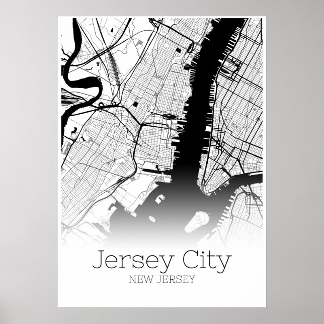 Póster Mapa de la ciudad de Jersey - Nueva Jersey - Poste (Frente)