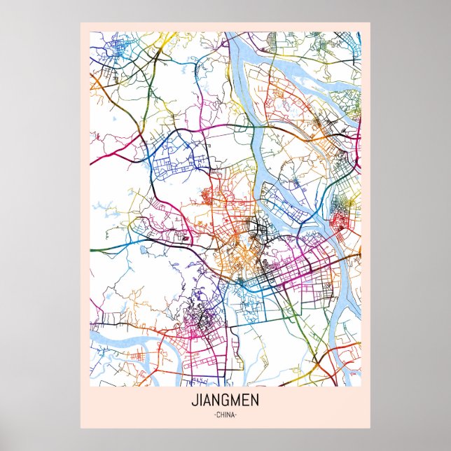 Póster Mapa de la ciudad de Jiangmen en China (Frente)