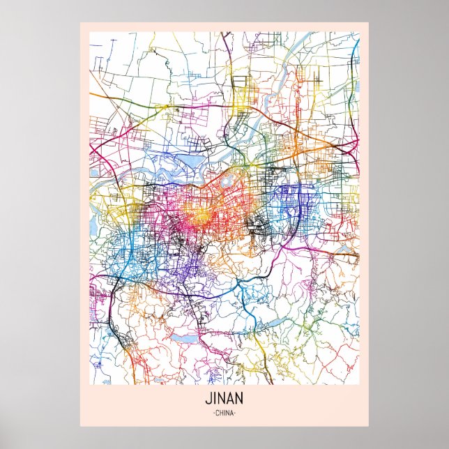 Póster Mapa de la ciudad de Jinan China (Frente)