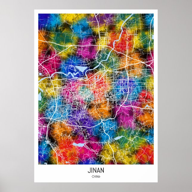 Póster Mapa de la ciudad de Jinan China (Frente)