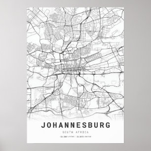 Póster Mapa de la ciudad de Johannesburgo