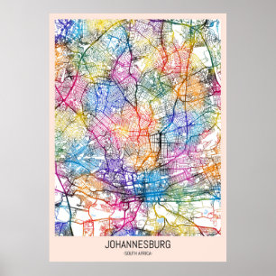 Póster Mapa de la ciudad de Johannesburgo en Sudáfrica