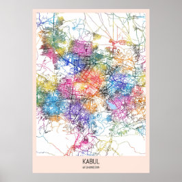 Póster Mapa de la ciudad de Kabul en Afganistán