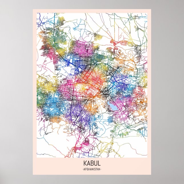 Póster Mapa de la ciudad de Kabul en Afganistán (Frente)
