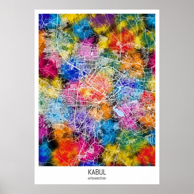 Póster Mapa de la ciudad de Kabul en Afganistán (Frente)
