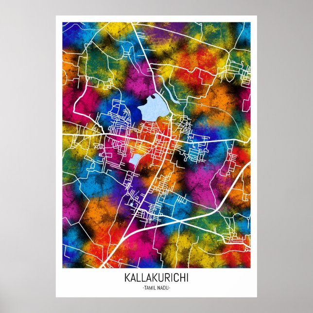 Póster Mapa de la ciudad de Kallakurichi Tamil Nadu (Frente)