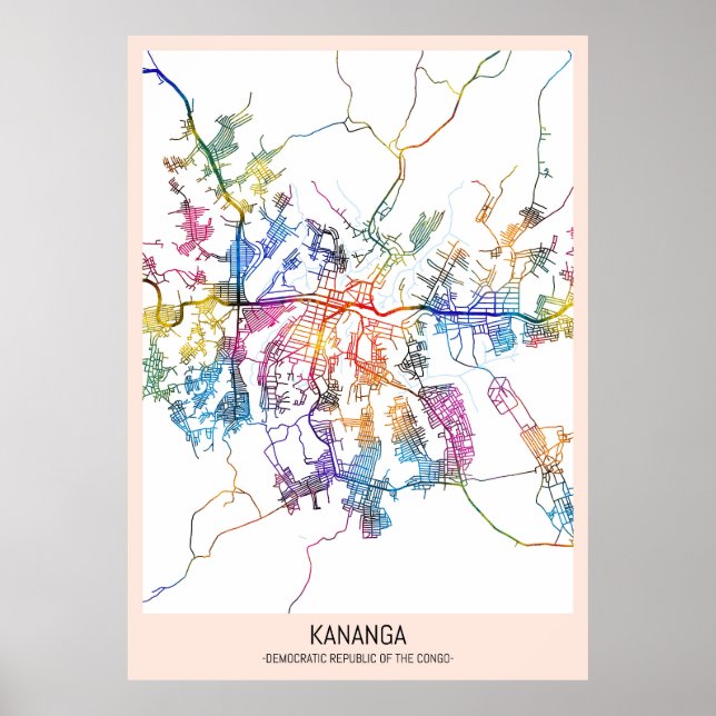 Póster Mapa de la ciudad de Kananga República Democrática (Frente)