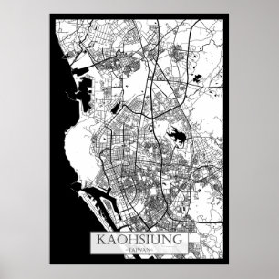 Póster Mapa de la ciudad de Kaohsiung Taiwán