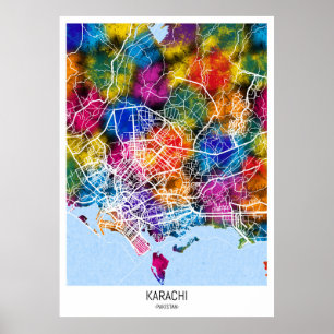 Póster Mapa de la ciudad de Karachi en Pakistán