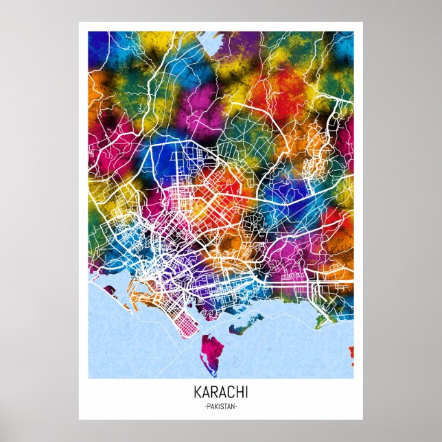 Póster Mapa de la ciudad de Karachi en Pakistán (Frente)