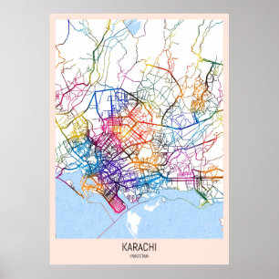 Póster Mapa de la ciudad de Karachi en Pakistán