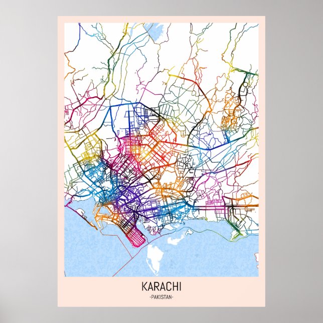 Póster Mapa de la ciudad de Karachi en Pakistán (Frente)