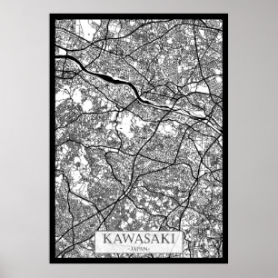 Póster Mapa de la ciudad de Kawasaki Japón
