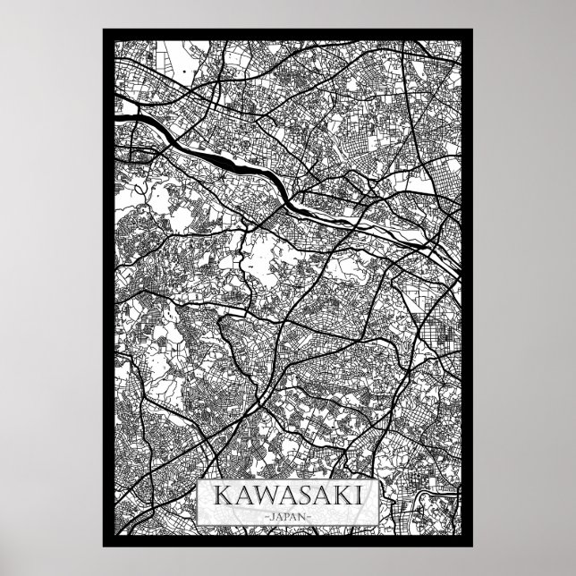 Póster Mapa de la ciudad de Kawasaki Japón (Frente)