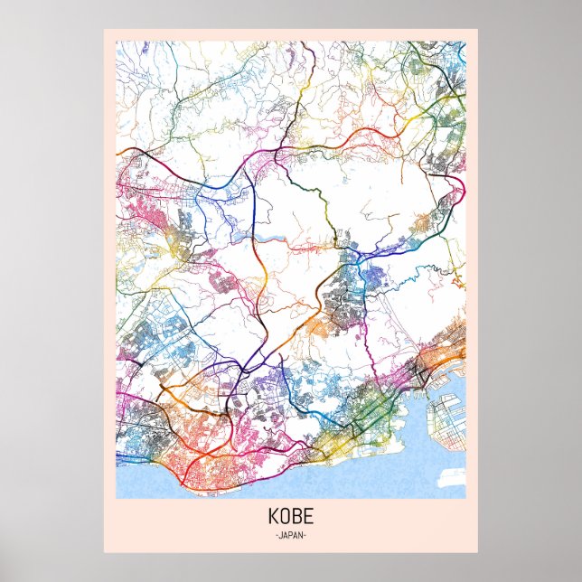 Póster Mapa de la ciudad de Kobe (Frente)
