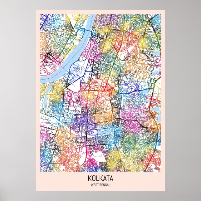 Póster Mapa de la ciudad de Kolkata en Bengala Occidental (Frente)