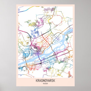 Póster Mapa de la ciudad de Krasnoyarsk Rusia