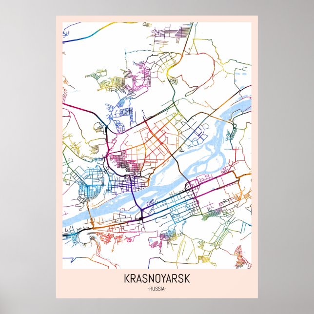 Póster Mapa de la ciudad de Krasnoyarsk Rusia (Frente)